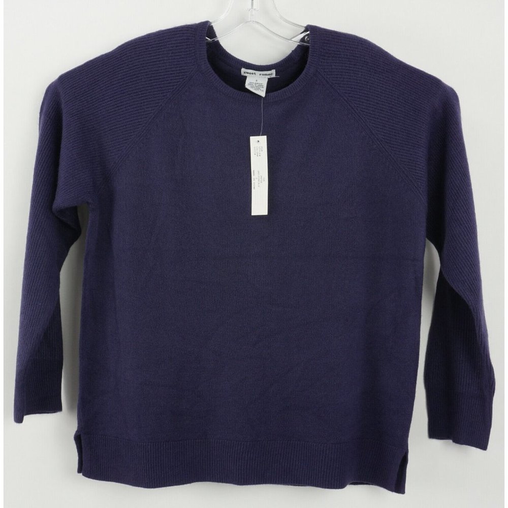 New Sweet Romeo Modern Girl Women's Small Purple Raglan Ribbed Pullover Sweater